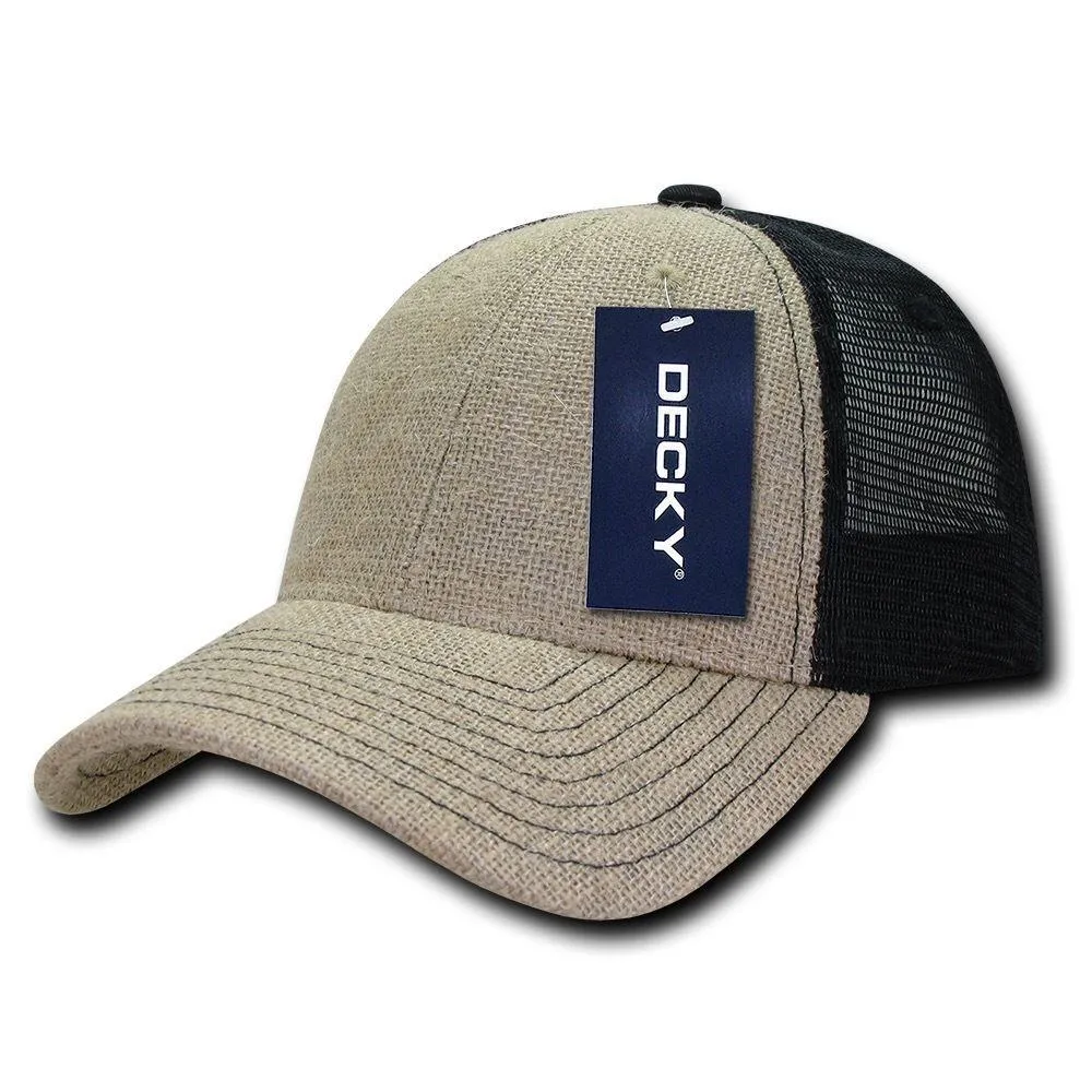 1 Dozen Decky 6 Panel Jute Crown Curved Bill Baseball Trucker Caps Wholesale Lot