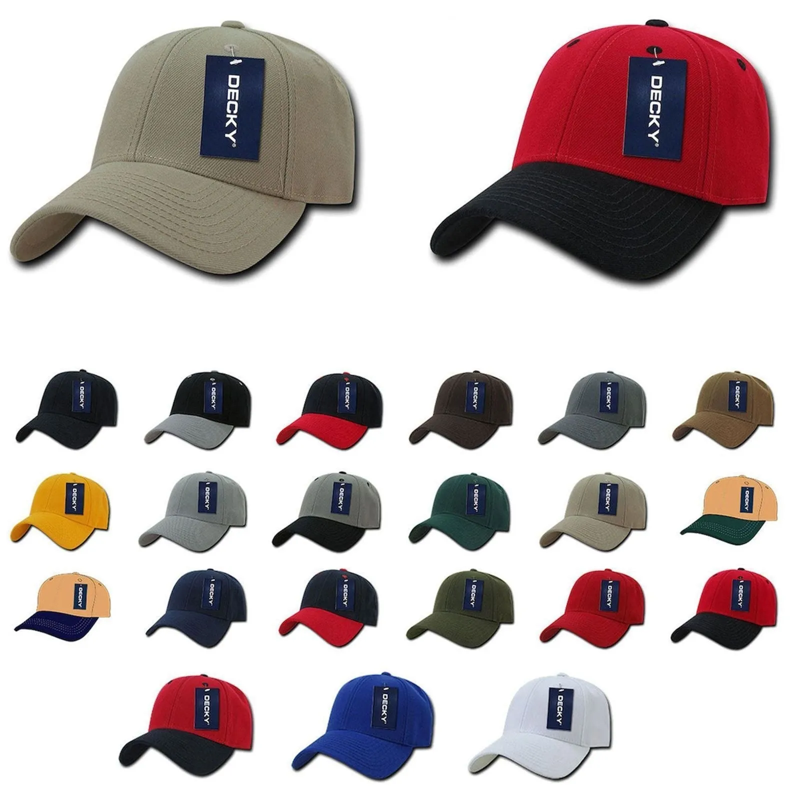 1 Dozen Decky Low Crown 2 Tone Curved Bill 6 Panel Dad Hats Caps Wholesale Lots