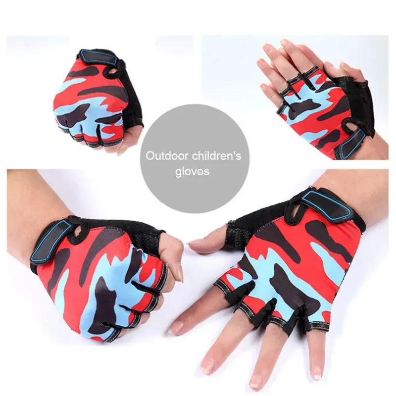 1 Pair Children's Gloves Half Finger Outdoor Sports Kids Cycling Boys Girls Protection Antislip Breathable Spring Summer Gloves