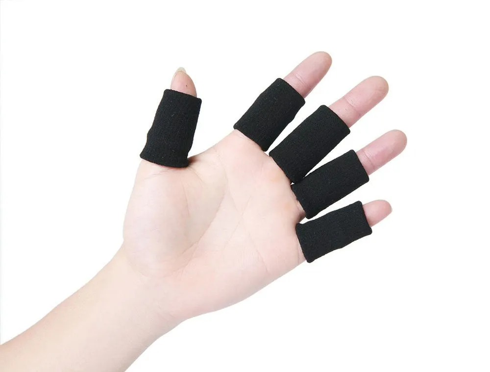 10Pcs Athletics Stretchy Finger Protector Sleeves Thumb Brace Support Arthritis Sports Aid for Basketball, Tennis, Baseball, Volleyball, Badminton (Black)