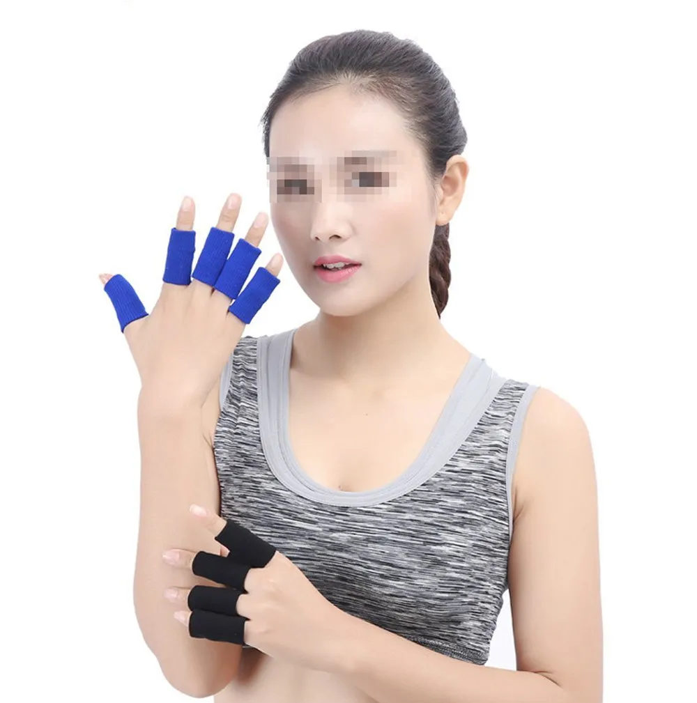 10Pcs Athletics Stretchy Finger Protector Sleeves Thumb Brace Support Arthritis Sports Aid for Basketball, Tennis, Baseball, Volleyball, Badminton (Black)