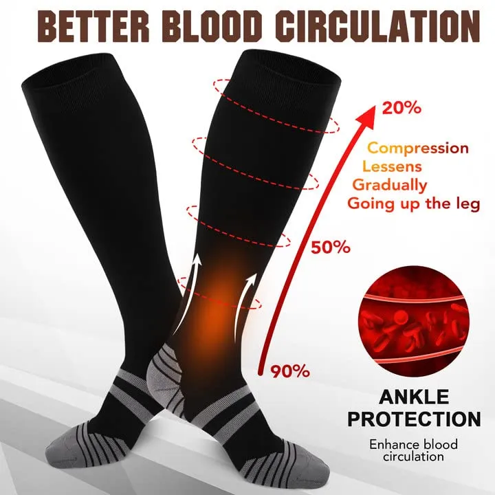 2 Pack Compression Socks for Men & Women with Cushion Pad and Arch Support,Running Circulation Support Socks Black Large-X-Large