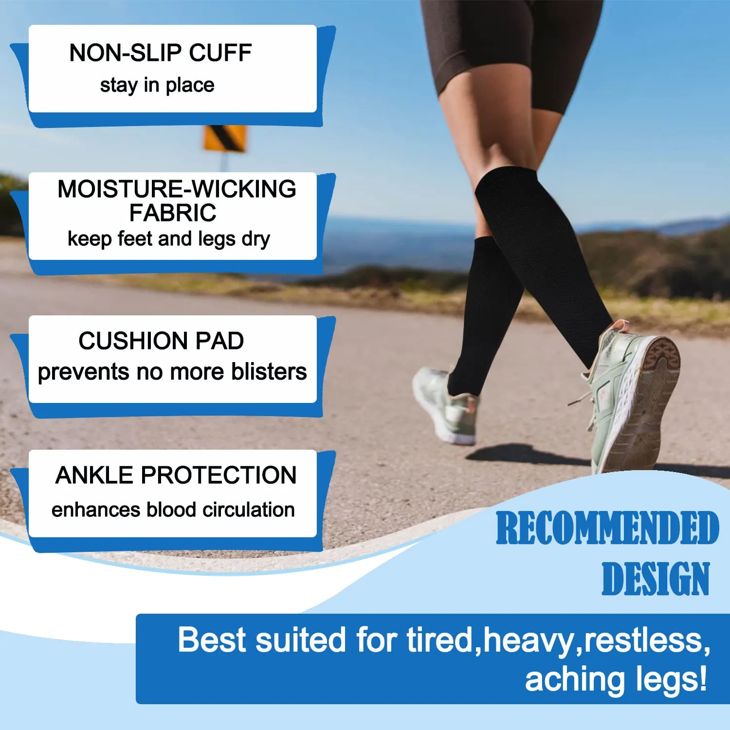2 Pack Compression Socks for Men & Women with Cushion Pad and Arch Support,Running Circulation Support Socks Black Large-X-Large