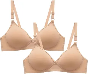2 Pack Everyday Bras No Underwire Push Up Bralettes Full Coverage Breathable Comfort Bra Soft Supportive Bras