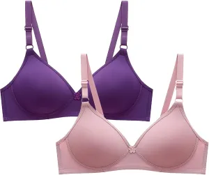 2 Pack Everyday Bras No Underwire Push Up Bralettes Full Coverage Breathable Comfort Bra Soft Supportive Bras