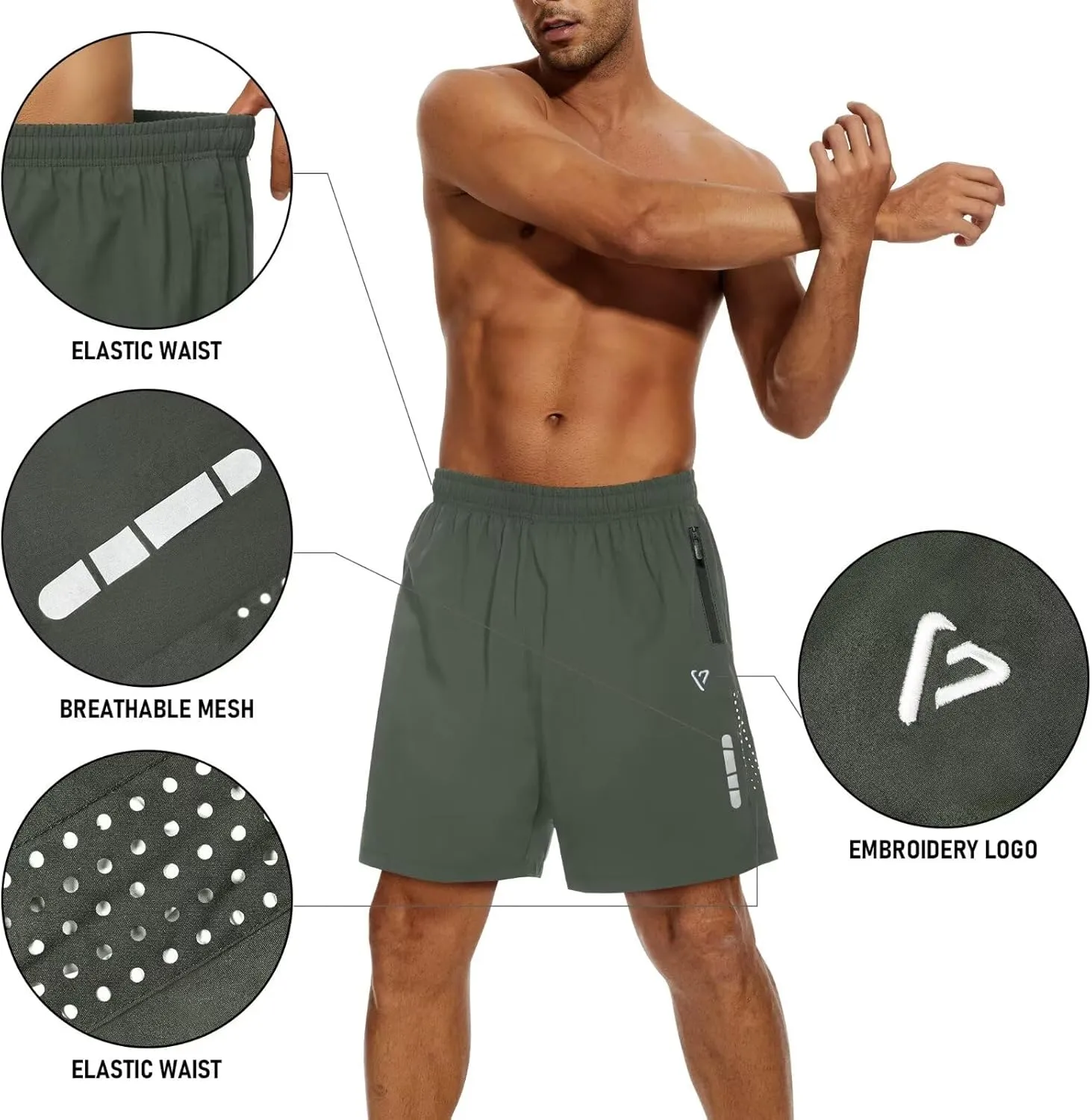 2 Pack Mens Athletic Shorts Quick Dry 7 Inch Running Shorts Breathable Mesh Gym Workout Shorts with Zipper Pockets