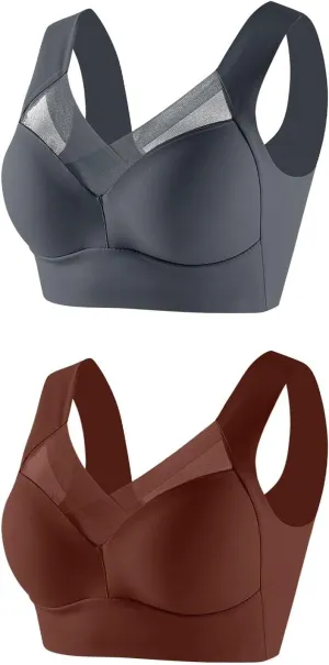 2 Pack Seamless Sexy Push Up Bras for Older Women Wireless Plus Size Bra with Support Sports Bras for Seniors