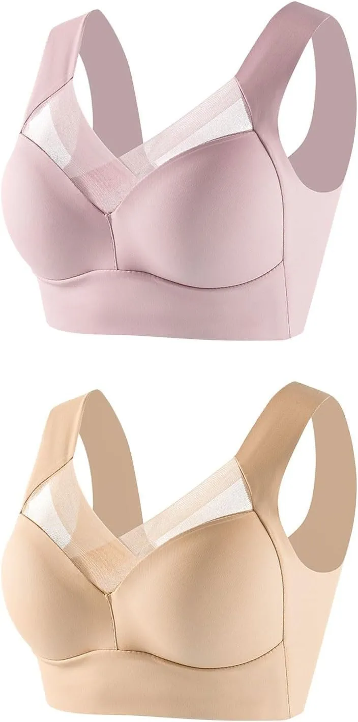 2 Pack Seamless Sexy Push Up Bras for Older Women Wireless Plus Size Bra with Support Sports Bras for Seniors