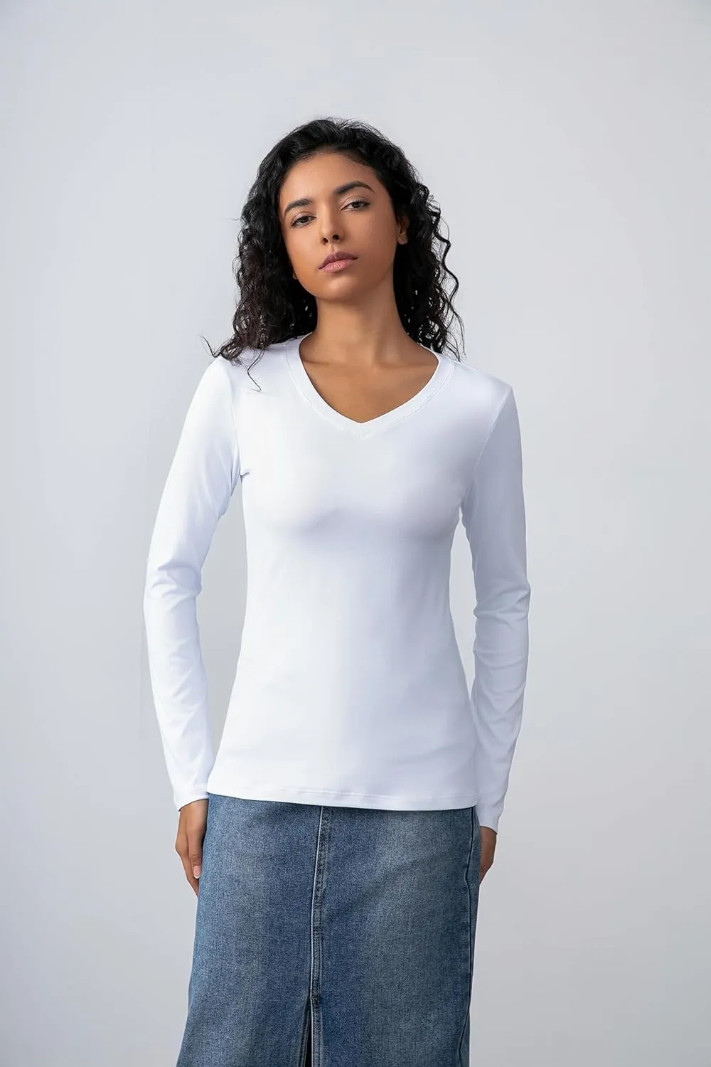2-Pack Women's Long-Sleeved Shirts V-Neck Tops Slim Casual Autumn Fashion T-Shirts