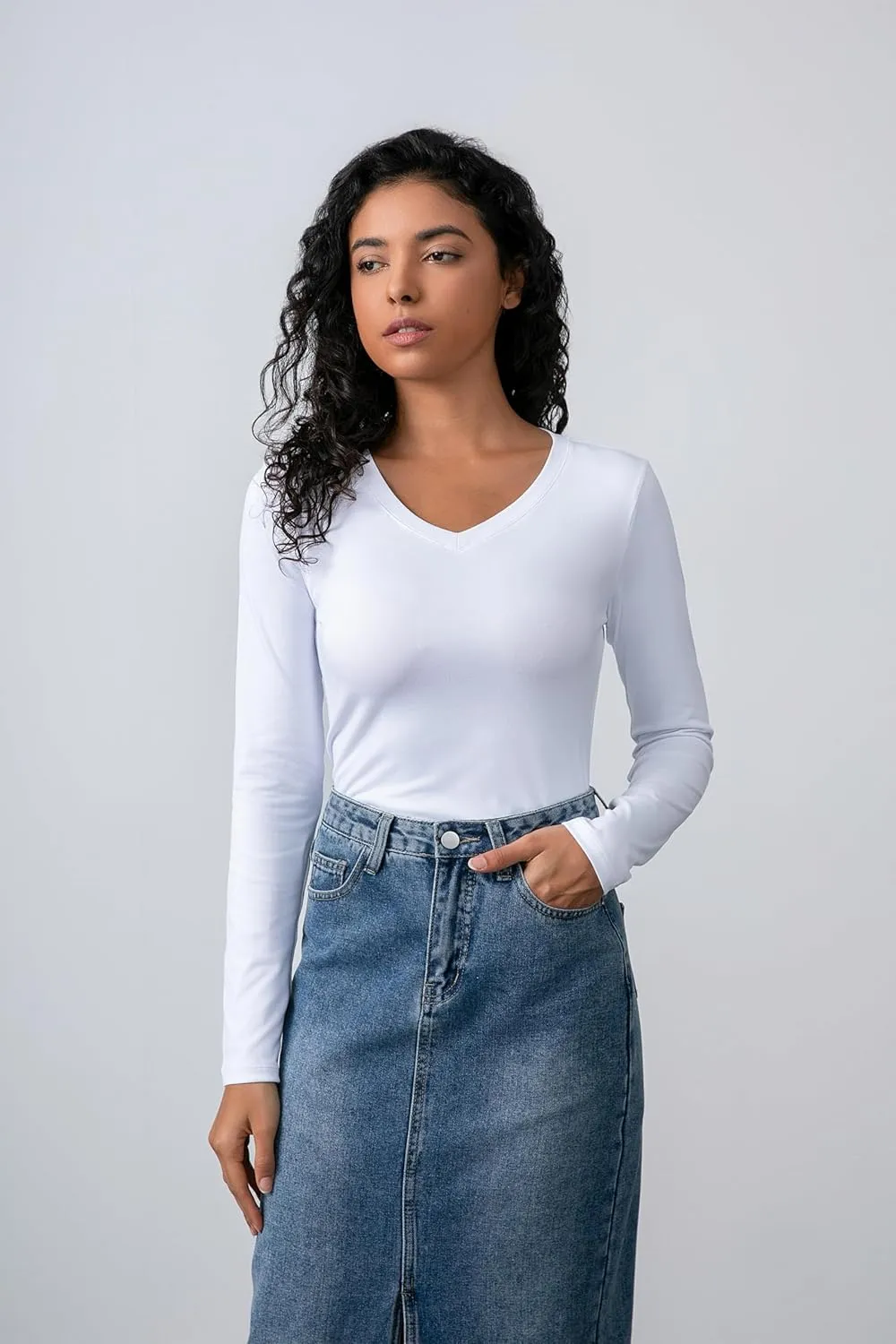 2-Pack Women's Long-Sleeved Shirts V-Neck Tops Slim Casual Autumn Fashion T-Shirts