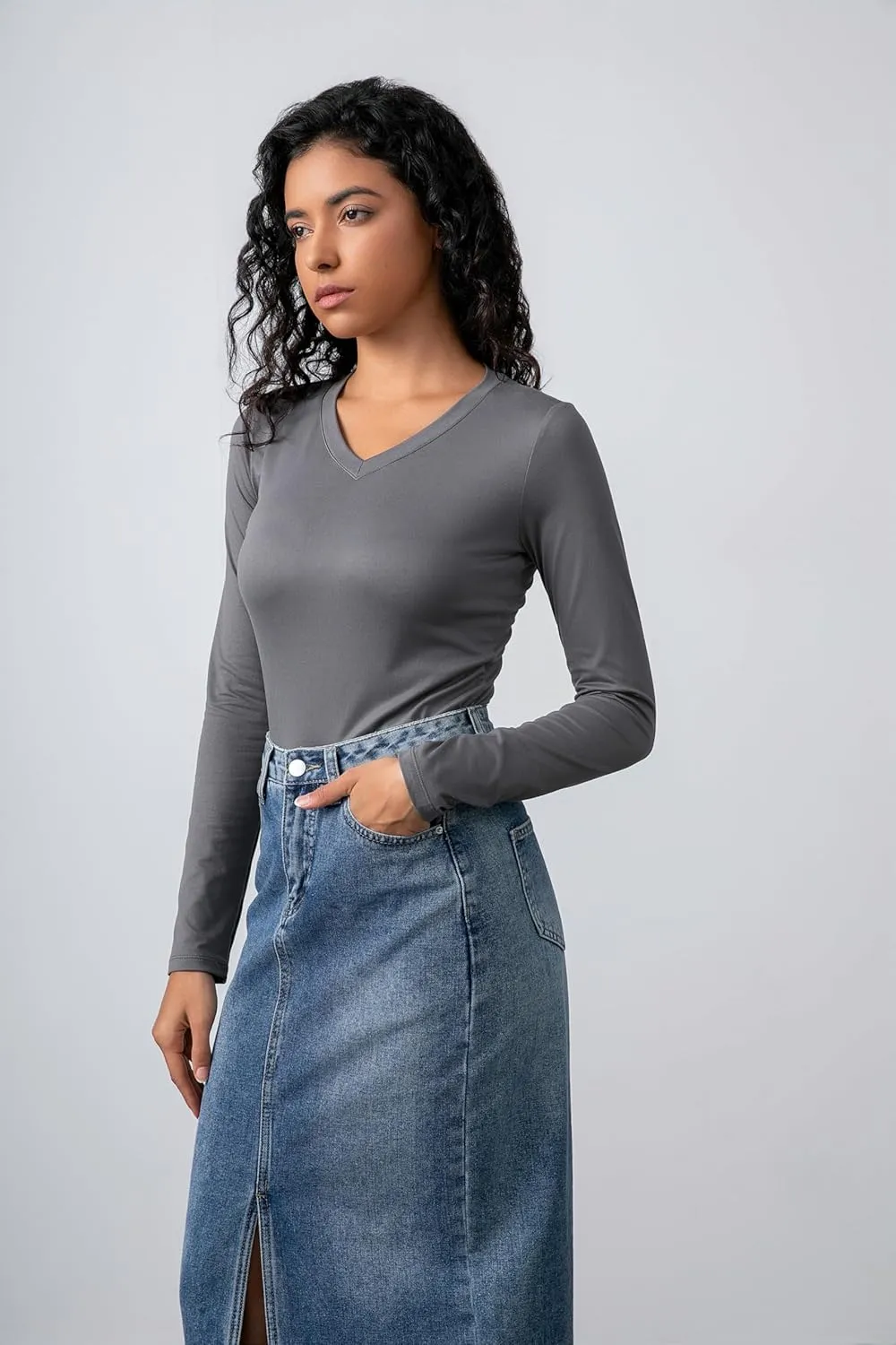 2-Pack Women's Long-Sleeved Shirts V-Neck Tops Slim Casual Autumn Fashion T-Shirts