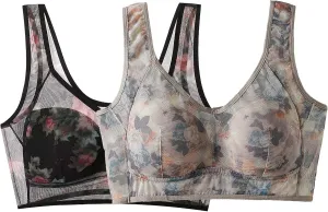2 Pack Womens Wireless Bras Seamless Push Up V Mesh Bralette Supportive Tshirt Bra No Underwire Everyday Bras