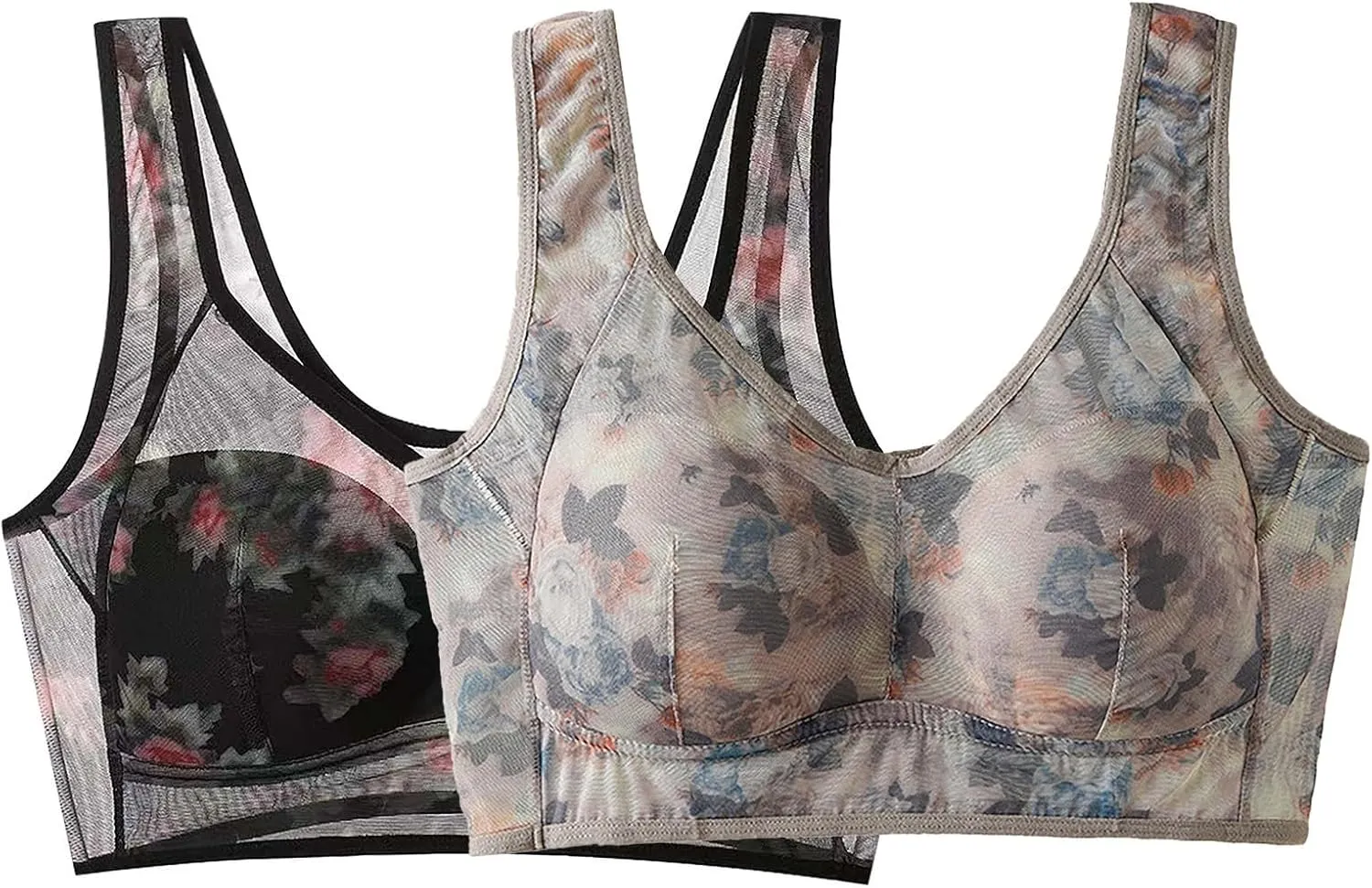 2 Pack Womens Wireless Bras Seamless Push Up V Mesh Bralette Supportive Tshirt Bra No Underwire Everyday Bras