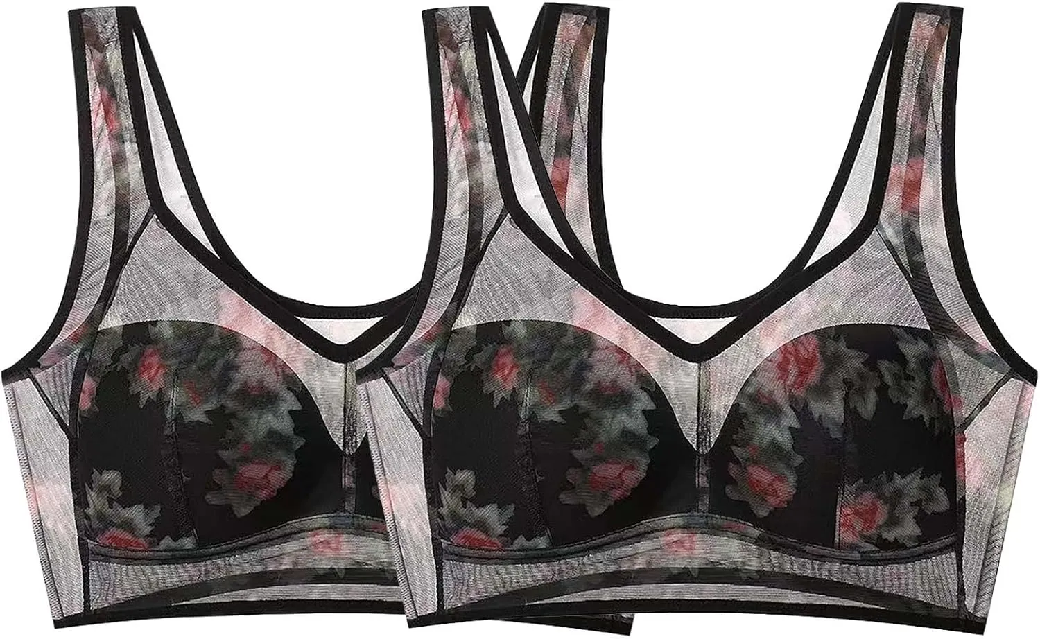2 Pack Womens Wireless Bras Seamless Push Up V Mesh Bralette Supportive Tshirt Bra No Underwire Everyday Bras