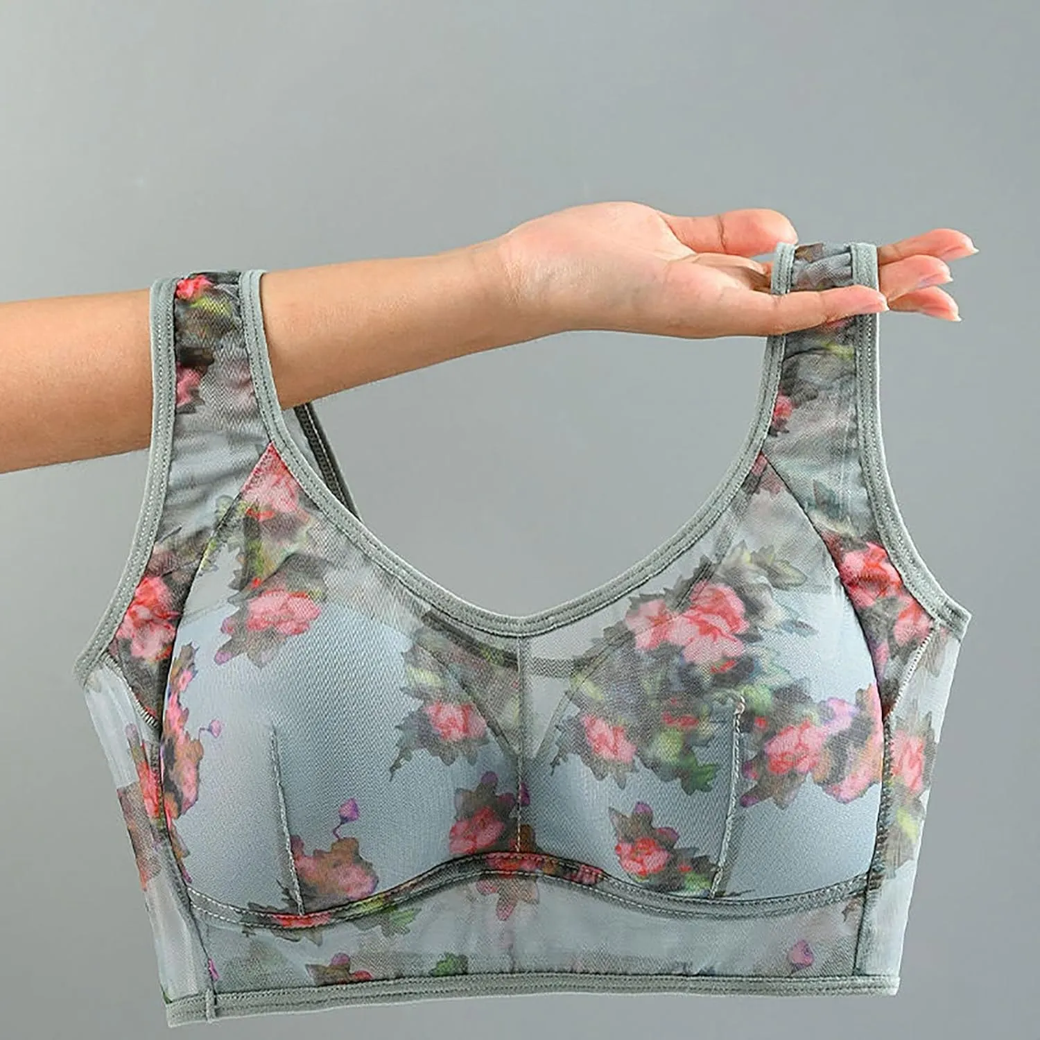 2 Pack Womens Wireless Bras Seamless Push Up V Mesh Bralette Supportive Tshirt Bra No Underwire Everyday Bras