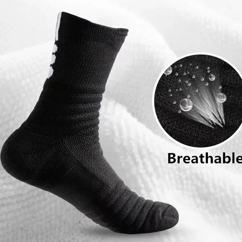 2 Pairs Anti-Slip Football & Basketball Socks - Breathable, Deodorizing Cotton Crew Socks for Men & Women