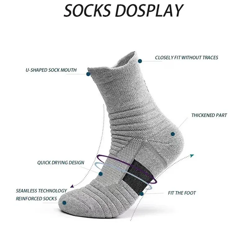 2 Pairs Anti-Slip Football & Basketball Socks - Breathable, Deodorizing Cotton Crew Socks for Men & Women
