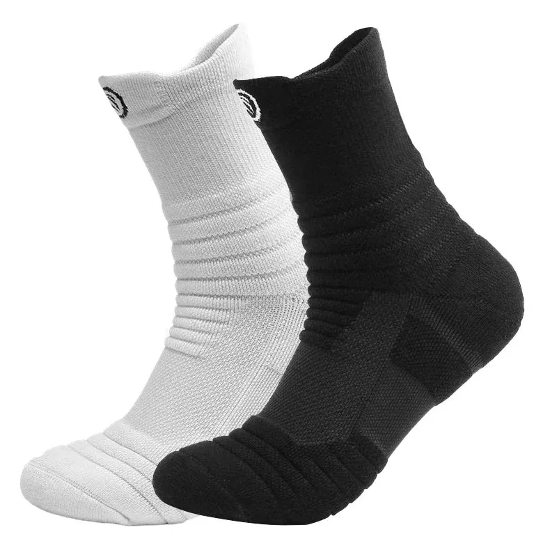 2 Pairs Anti-Slip Football & Basketball Socks - Breathable, Deodorizing Cotton Crew Socks for Men & Women