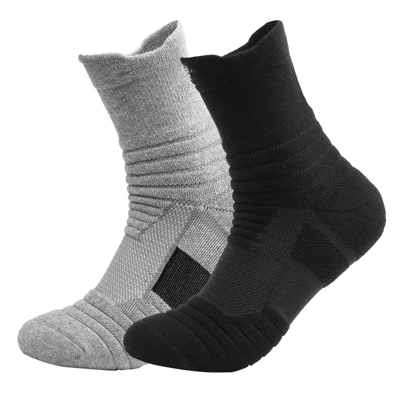2 Pairs Anti-Slip Football & Basketball Socks - Breathable, Deodorizing Cotton Crew Socks for Men & Women