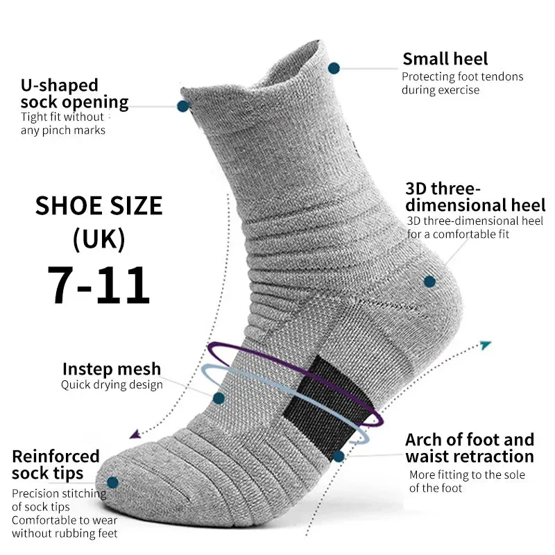 2 Pairs Anti-Slip Football & Basketball Socks - Breathable, Deodorizing Cotton Crew Socks for Men & Women