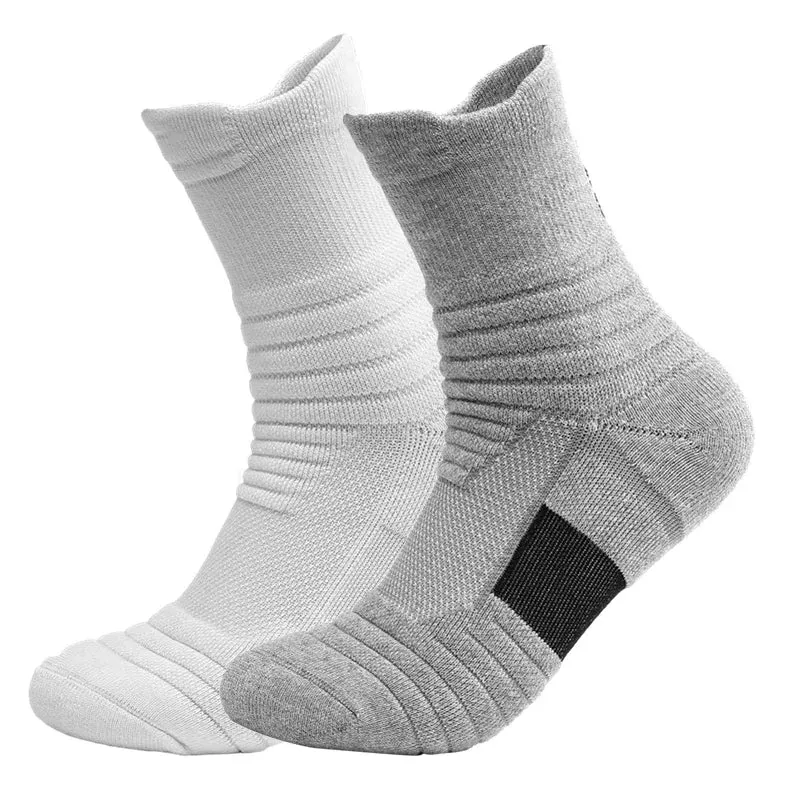 2 Pairs Anti-Slip Football & Basketball Socks - Breathable, Deodorizing Cotton Crew Socks for Men & Women