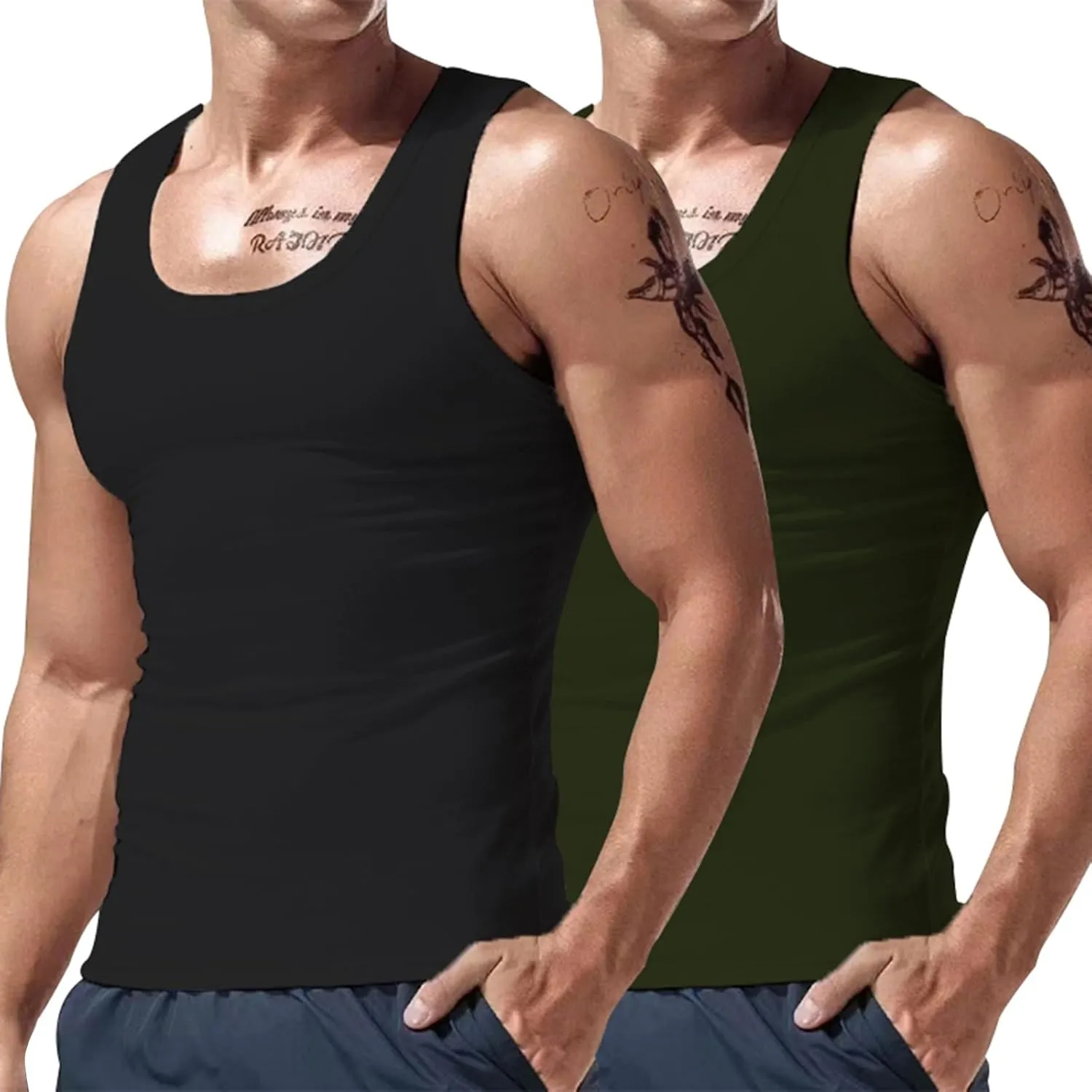 2 Pcs Men's Gym Workout Tank Tops Pack Dry Fit Sleeveless U Neck Gym Shirts Muscle Bodybuilding T Shirts Runing Tank Tops