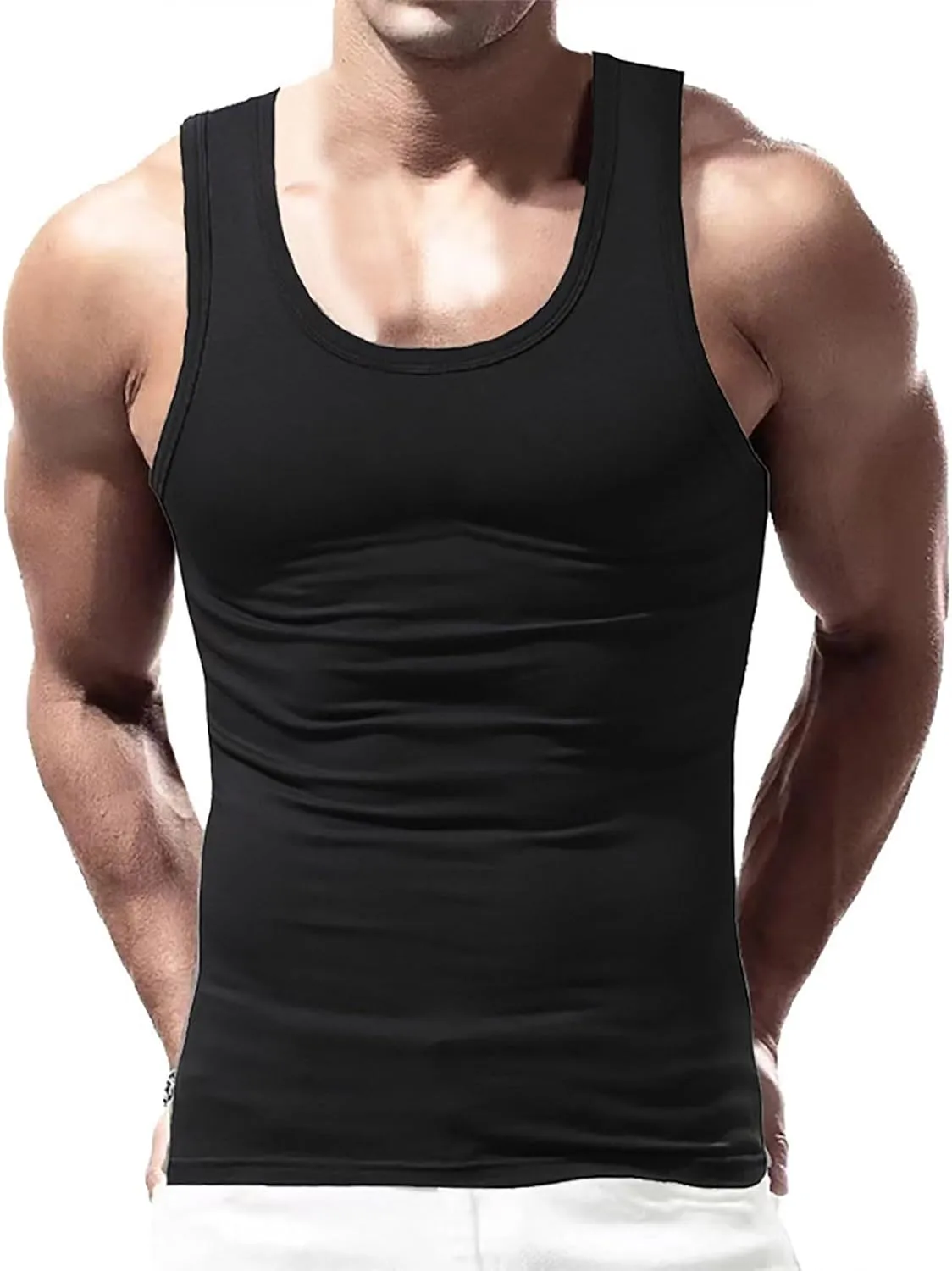 2 Pcs Men's Gym Workout Tank Tops Pack Dry Fit Sleeveless U Neck Gym Shirts Muscle Bodybuilding T Shirts Runing Tank Tops