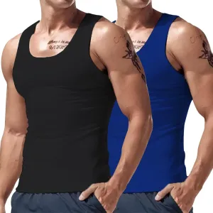 2 Pcs Men's Gym Workout Tank Tops Pack Dry Fit Sleeveless U Neck Gym Shirts Muscle Bodybuilding T Shirts Runing Tank Tops