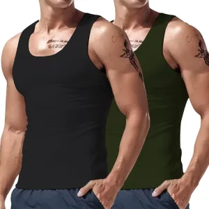 2 Pcs Men's Gym Workout Tank Tops Pack Dry Fit Sleeveless U Neck Gym Shirts Muscle Bodybuilding T Shirts Runing Tank Tops