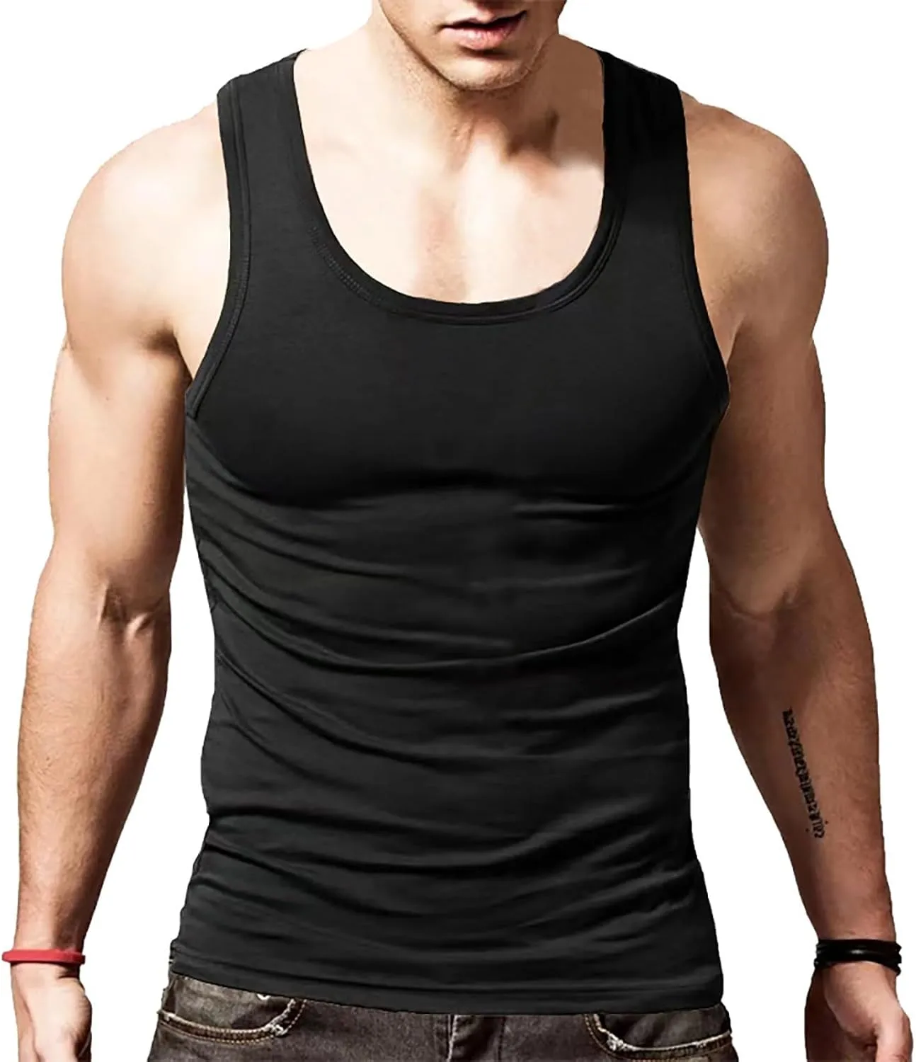 2 Pcs Men's Gym Workout Tank Tops Pack Dry Fit Sleeveless U Neck Gym Shirts Muscle Bodybuilding T Shirts Runing Tank Tops