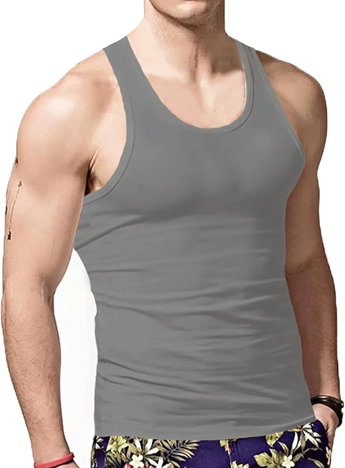 2 Pcs Men's Gym Workout Tank Tops Pack Dry Fit Sleeveless U Neck Gym Shirts Muscle Bodybuilding T Shirts Runing Tank Tops