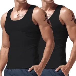 2 Pcs Men's Gym Workout Tank Tops Pack Dry Fit Sleeveless U Neck Gym Shirts Muscle Bodybuilding T Shirts Runing Tank Tops