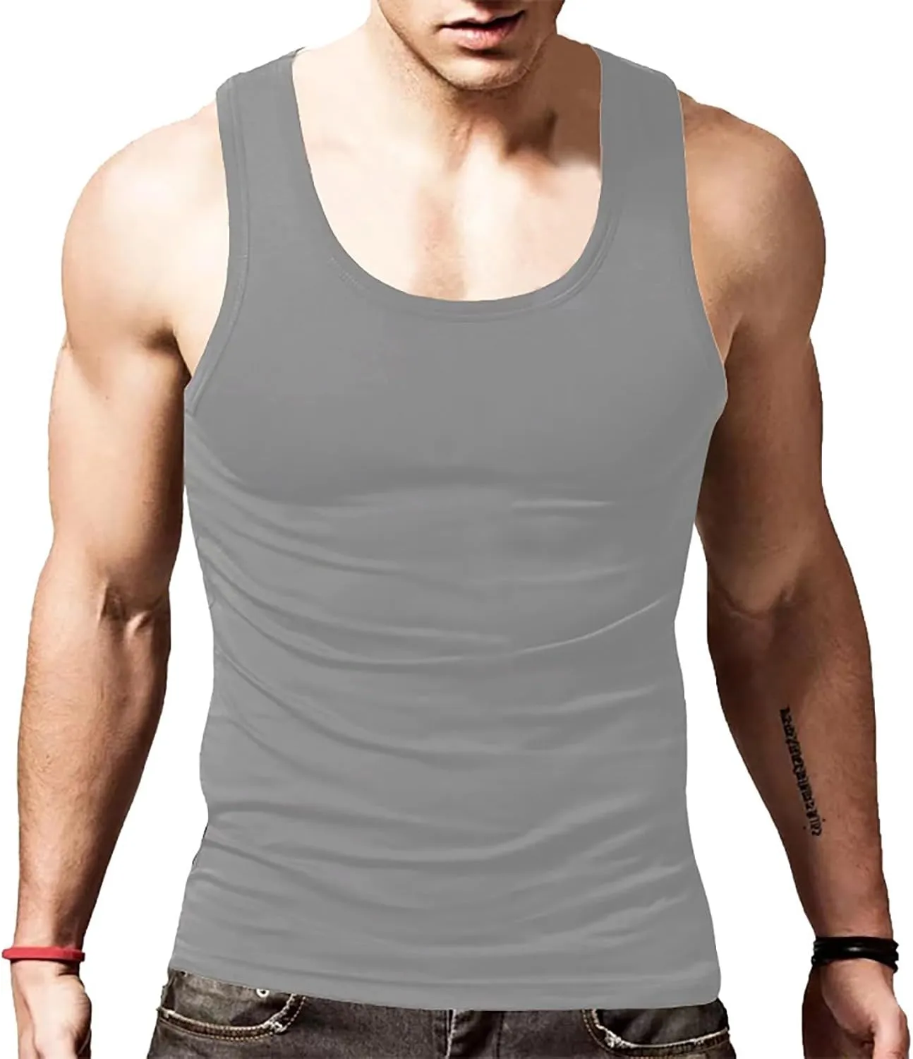 2 Pcs Men's Gym Workout Tank Tops Pack Dry Fit Sleeveless U Neck Gym Shirts Muscle Bodybuilding T Shirts Runing Tank Tops
