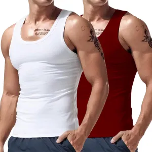 2 Pcs Men's Gym Workout Tank Tops Pack Dry Fit Sleeveless U Neck Gym Shirts Muscle Bodybuilding T Shirts Runing Tank Tops