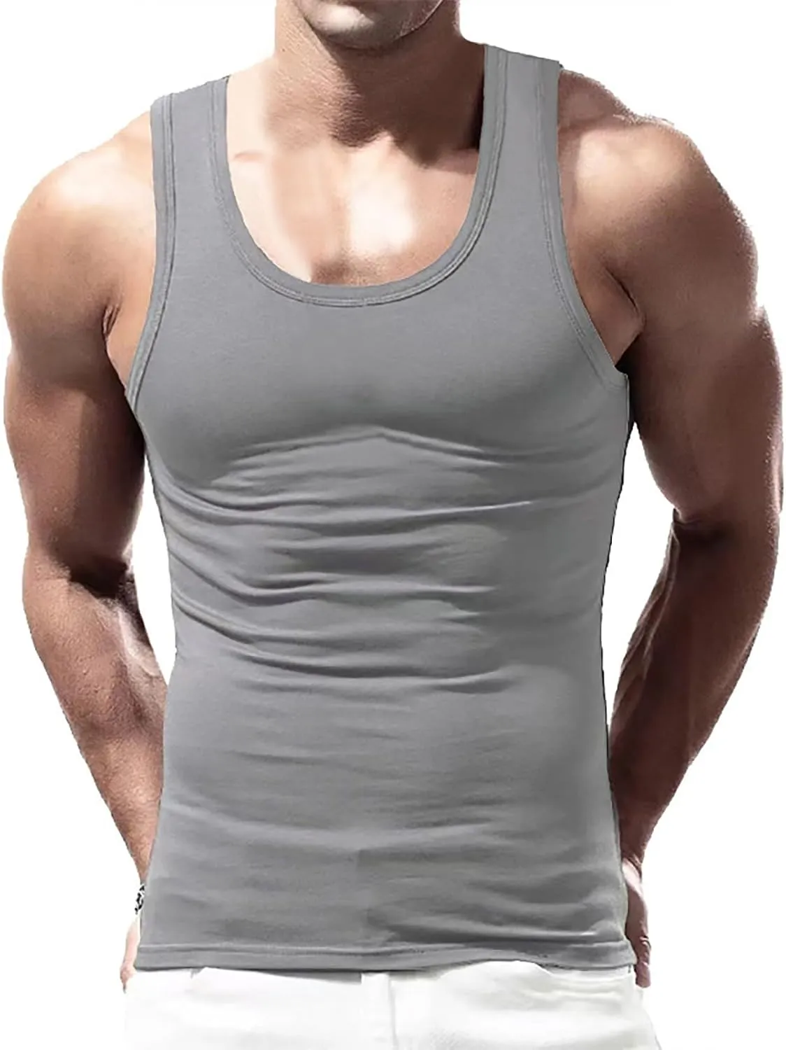 2 Pcs Men's Gym Workout Tank Tops Pack Dry Fit Sleeveless U Neck Gym Shirts Muscle Bodybuilding T Shirts Runing Tank Tops