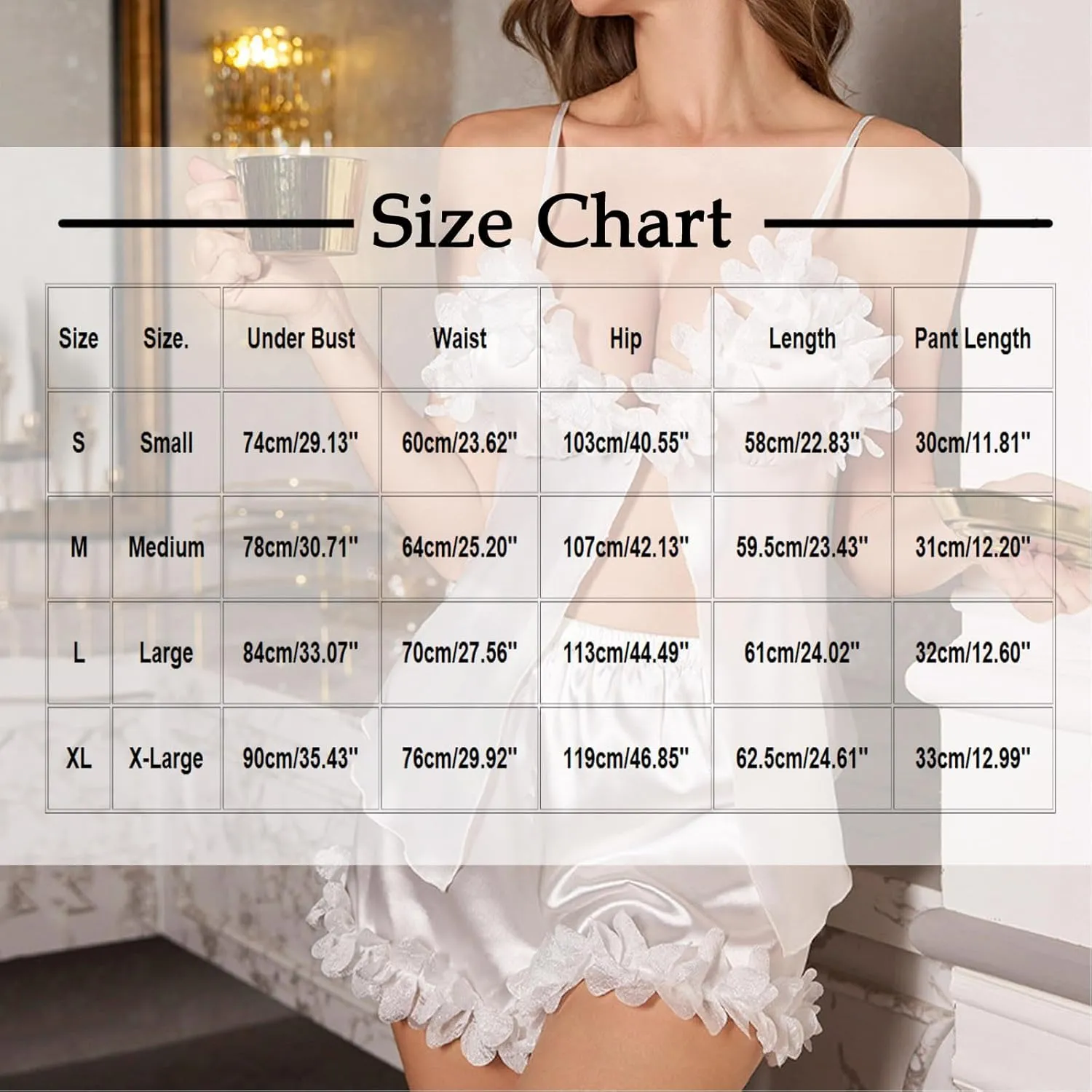 2 Piece Solid Color Floral Trim Pajama Sets for Women, Sexy V-neck Split Camisole Tops and Shorts Honeymoon Sets