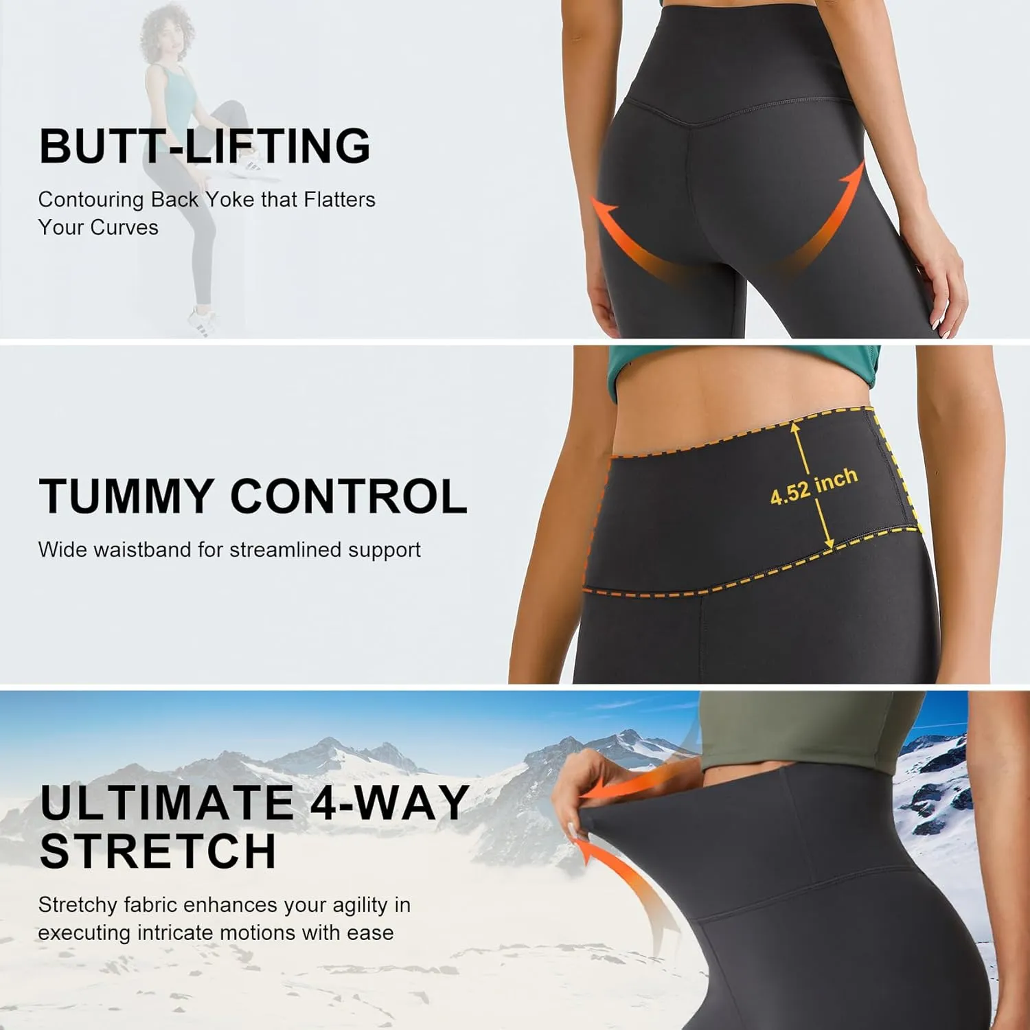 20"/ 25"/ 30" High Waisted Yoga Leggings No Front Seam Compression Workout Leggings/Flared Pants/Warm Leggings