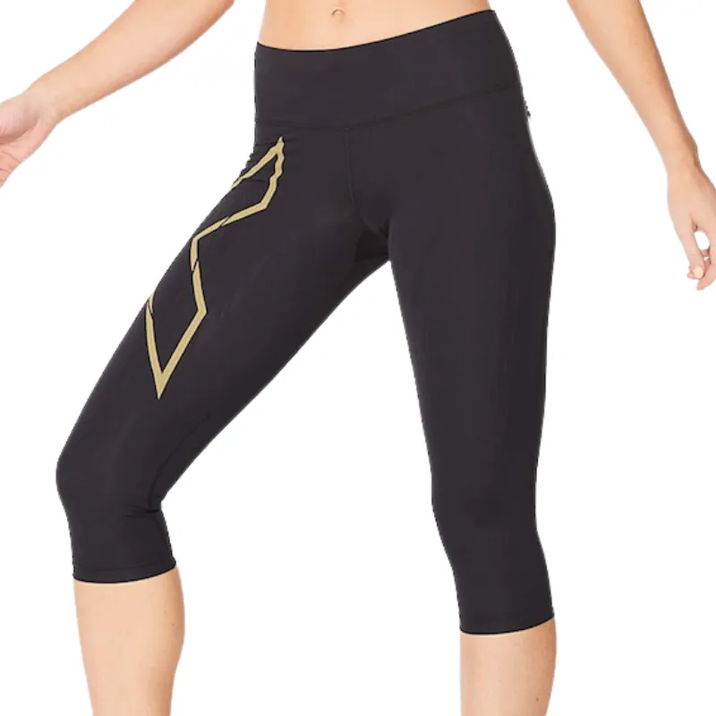 2XU Womens Light Speed Mid-Rise Comp 3/4 - Black/Gold Reflective
