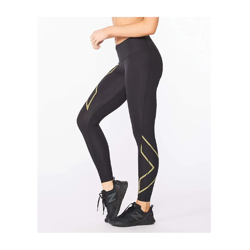 2XU Women's Light Speed Mid-Rise Compression Tights Black/Gold Reflective