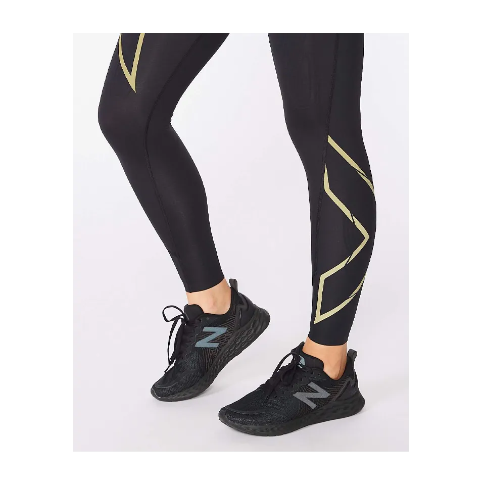 2XU Women's Light Speed Mid-Rise Compression Tights Black/Gold Reflective