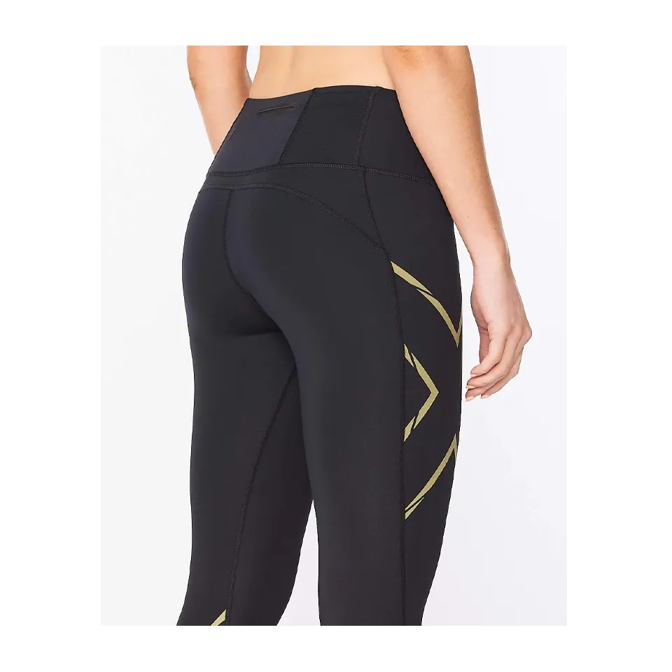 2XU Women's Light Speed Mid-Rise Compression Tights Black/Gold Reflective