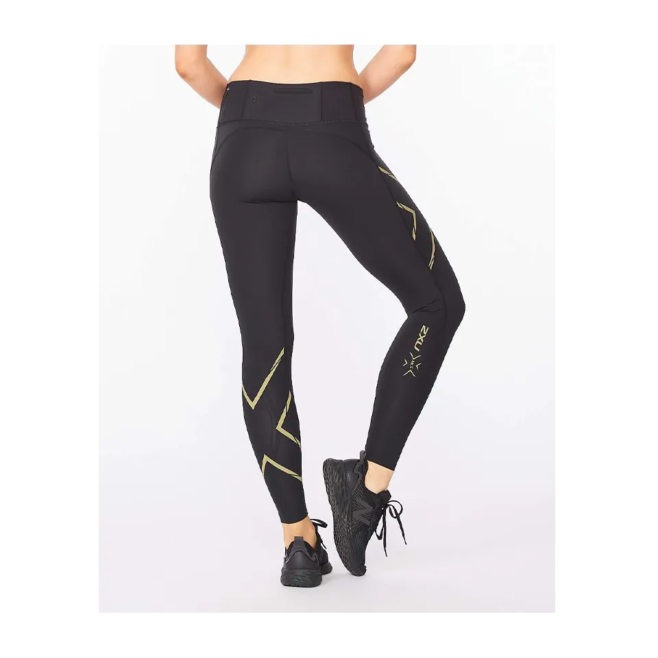 2XU Women's Light Speed Mid-Rise Compression Tights Black/Gold Reflective