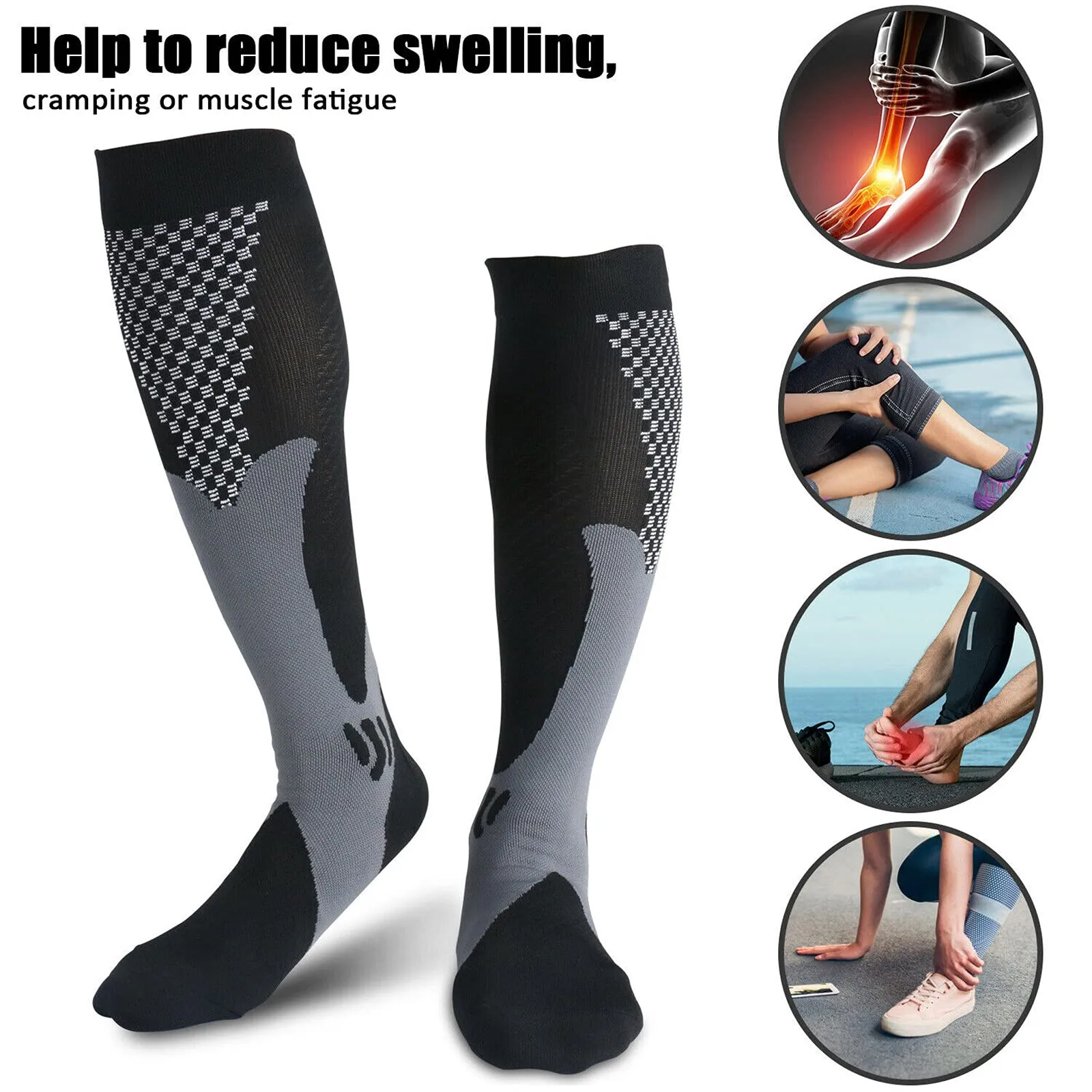 3 Pairs of Compression Thrombosis Support Stockings Women and Men Compression Socks for Sports Flight Running Travel Improving Blood Circulation S/M (EU 35-39)