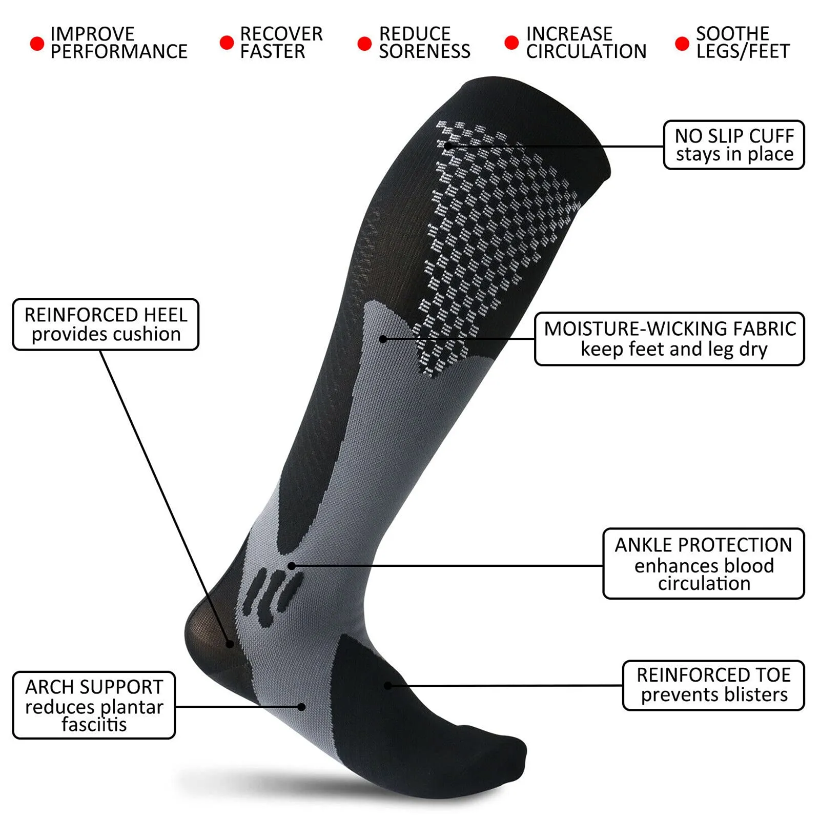3 Pairs of Compression Thrombosis Support Stockings Women and Men Compression Socks for Sports Flight Running Travel Improving Blood Circulation S/M (EU 35-39)