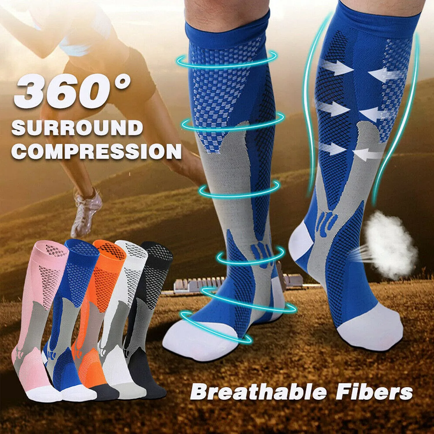3 Pairs of Compression Thrombosis Support Stockings Women and Men Compression Socks for Sports Flight Running Travel Improving Blood Circulation S/M (EU 35-39)