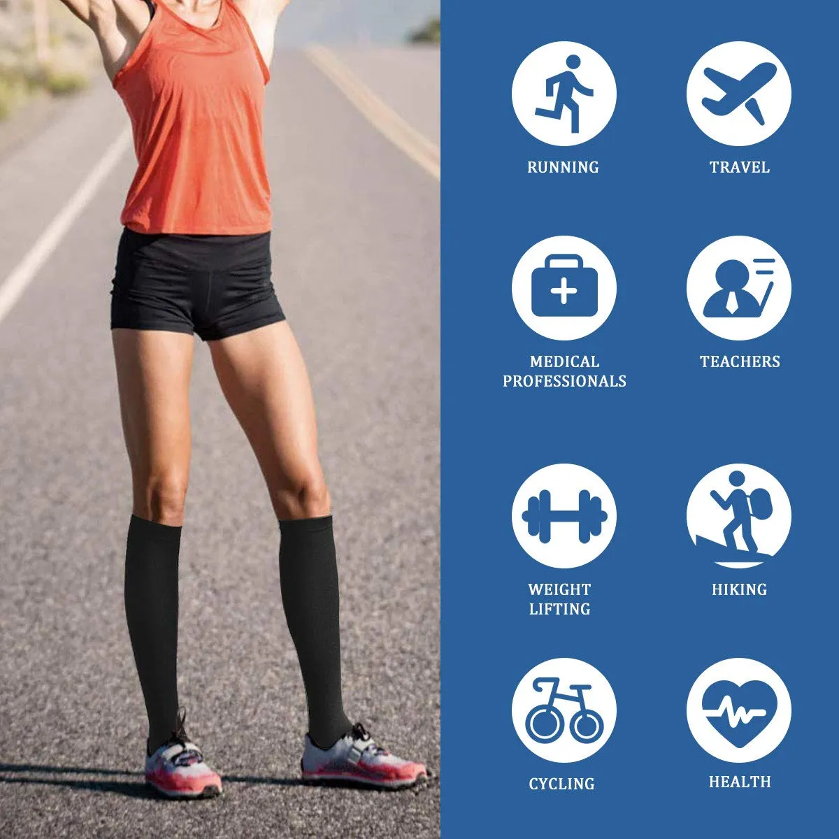 3 Pairs Open Toe Compression Socks Women Knee High Toeless 15-25 mmHg (XXL) Black3 2X-Large (3 Pair)