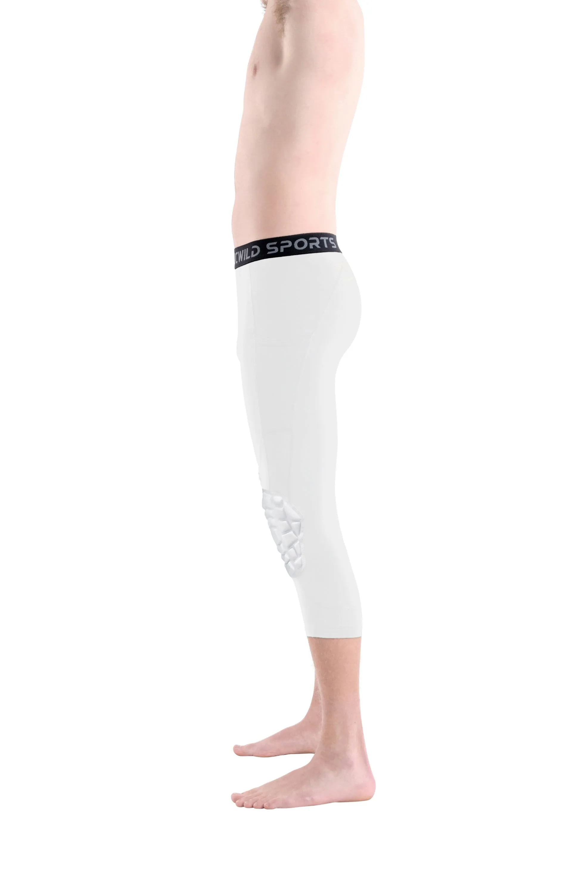 3/4 Compression Pants w/Knee Pads (White)