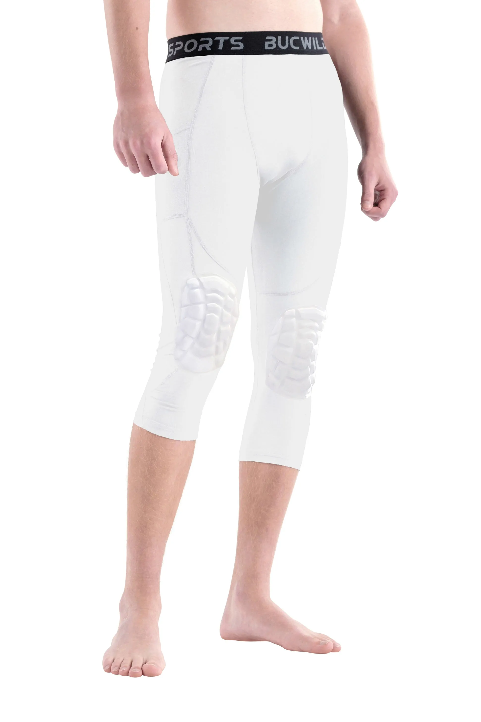 3/4 Compression Pants w/Knee Pads (White)