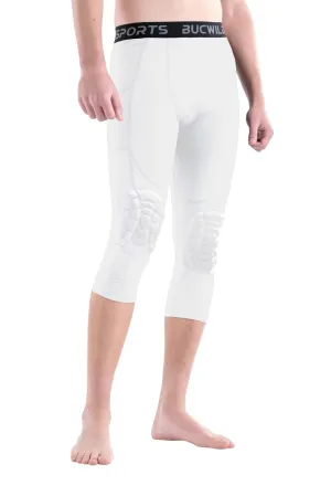 3/4 Compression Pants w/Knee Pads (White)