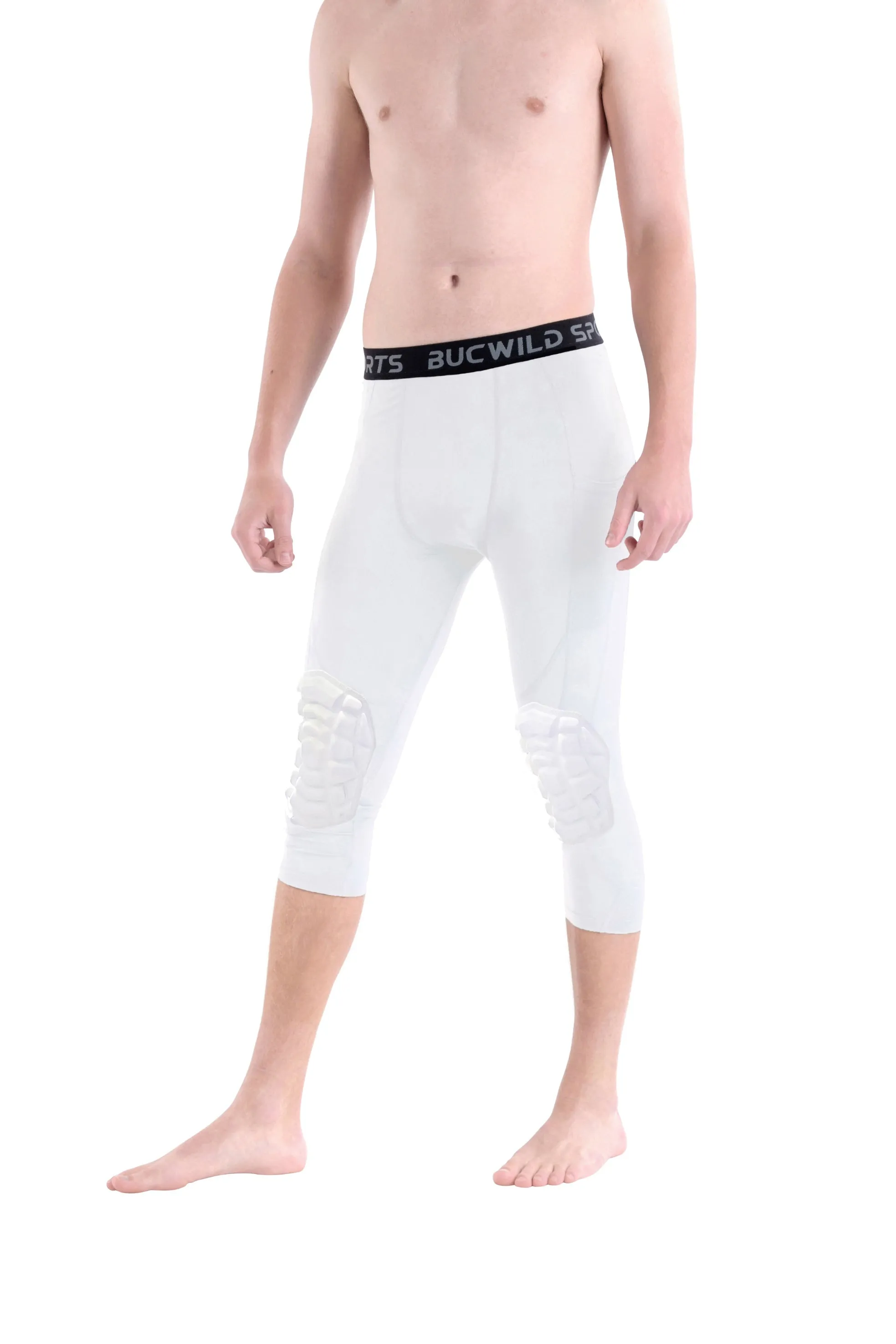 3/4 Compression Pants w/Knee Pads (White)